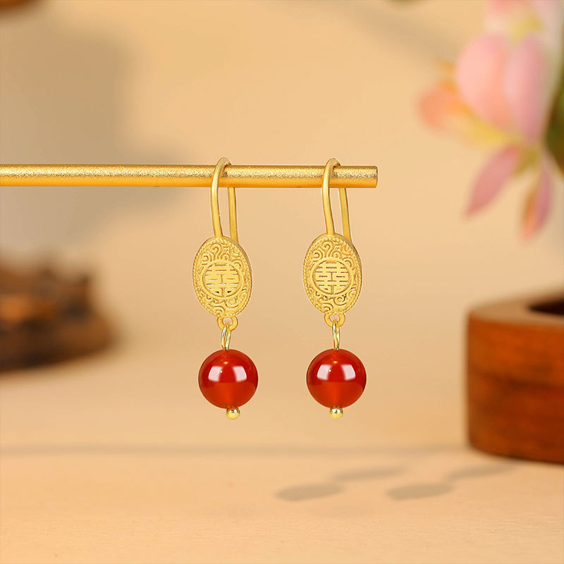 Gold Plated Jewelry - Orecchini con Perle di Giada Rossa