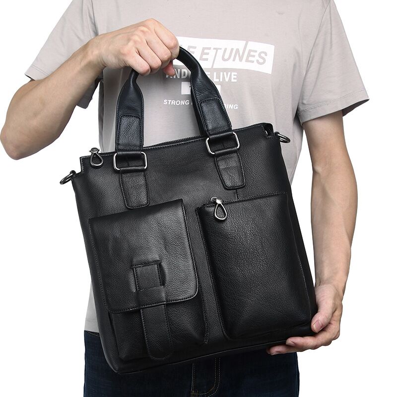 Leather Briefcase - Borsa a tracolla verticale da uomo