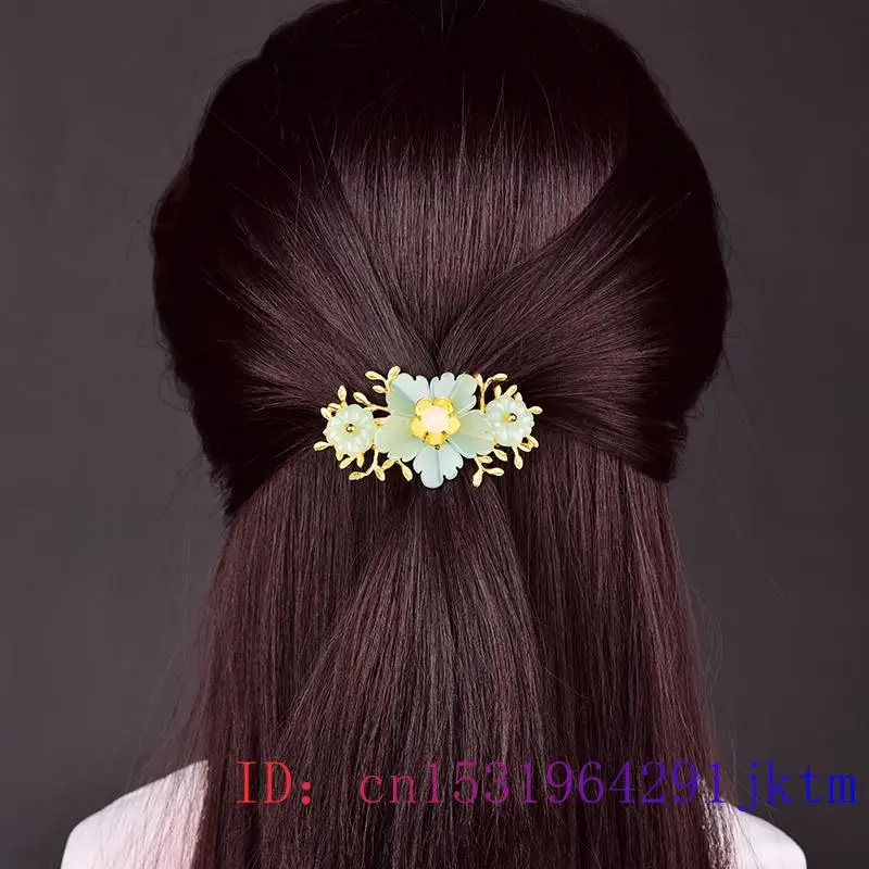 Green Jade Flower Barrette Des - Gold Plated Jewelry recensione e prezzo